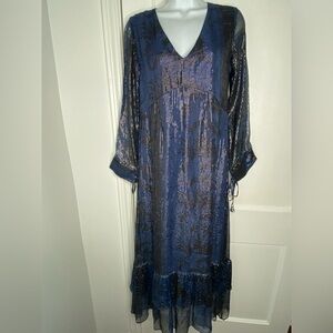 LA PLAGE Elegant Blue and Silver Sheer Dress